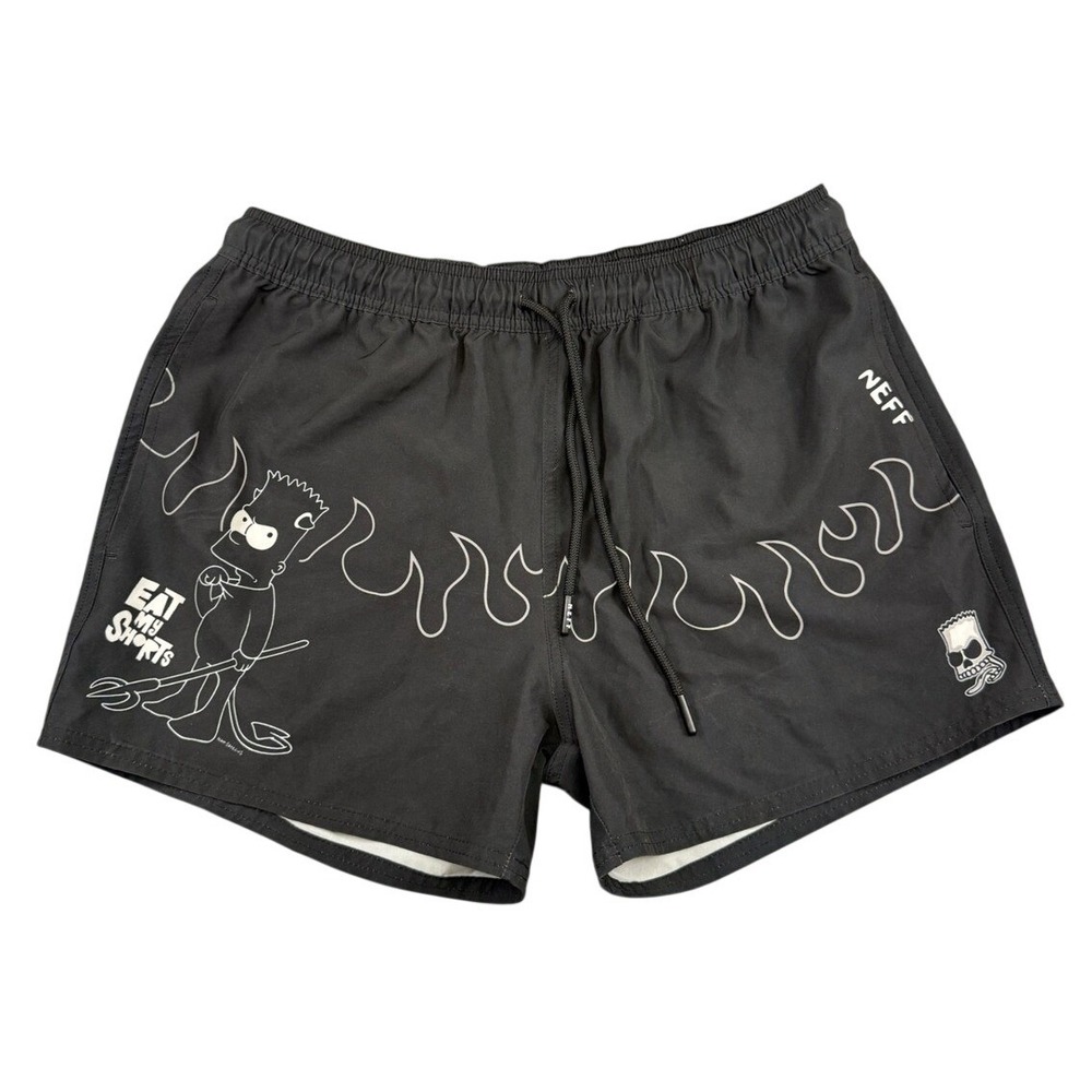Neff The Simpsons Bart Simpson Eat My Shorts Flame Swim Trunks Mens Medium Black